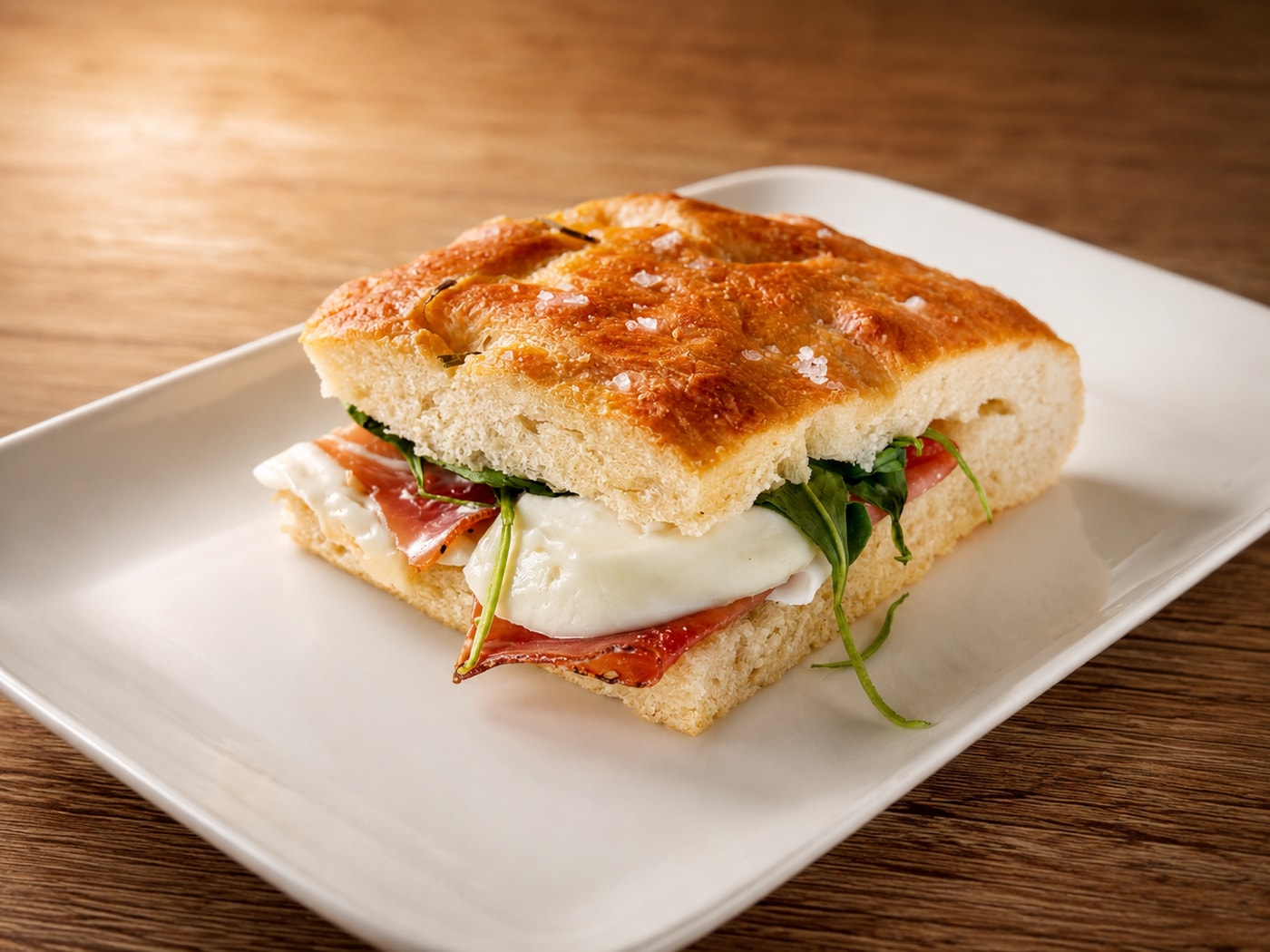 Herzhafte Focaccia mit Schinken, Käse und Rucola