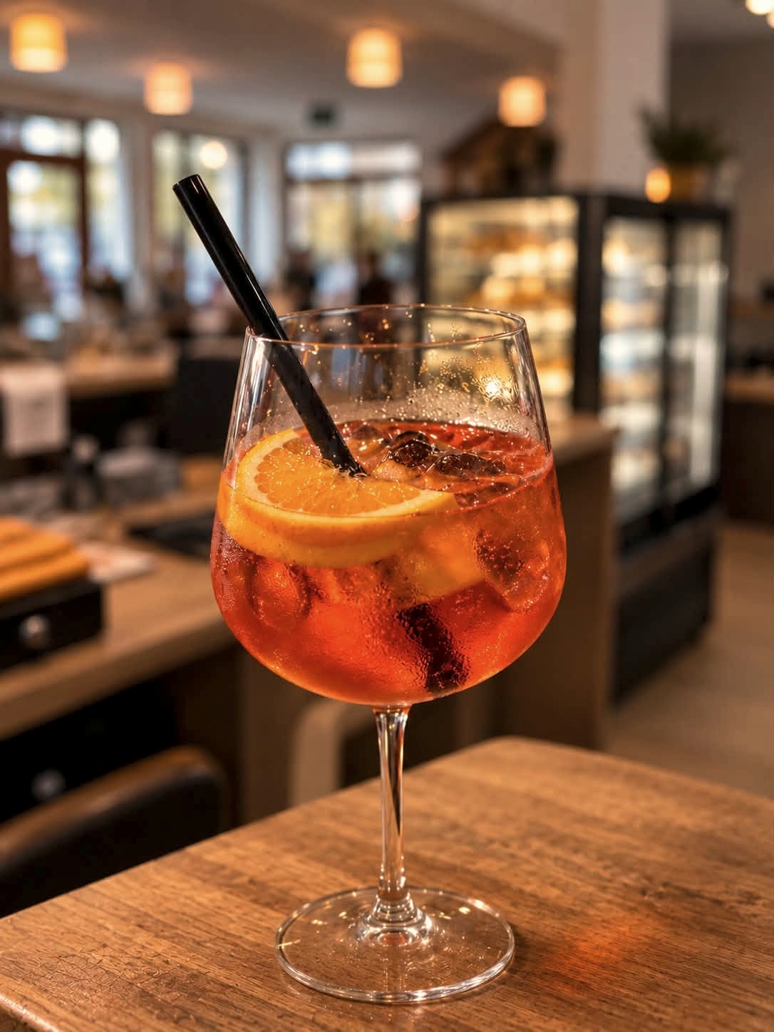 Oranger Cocktail mit Eis und Orangenscheibe