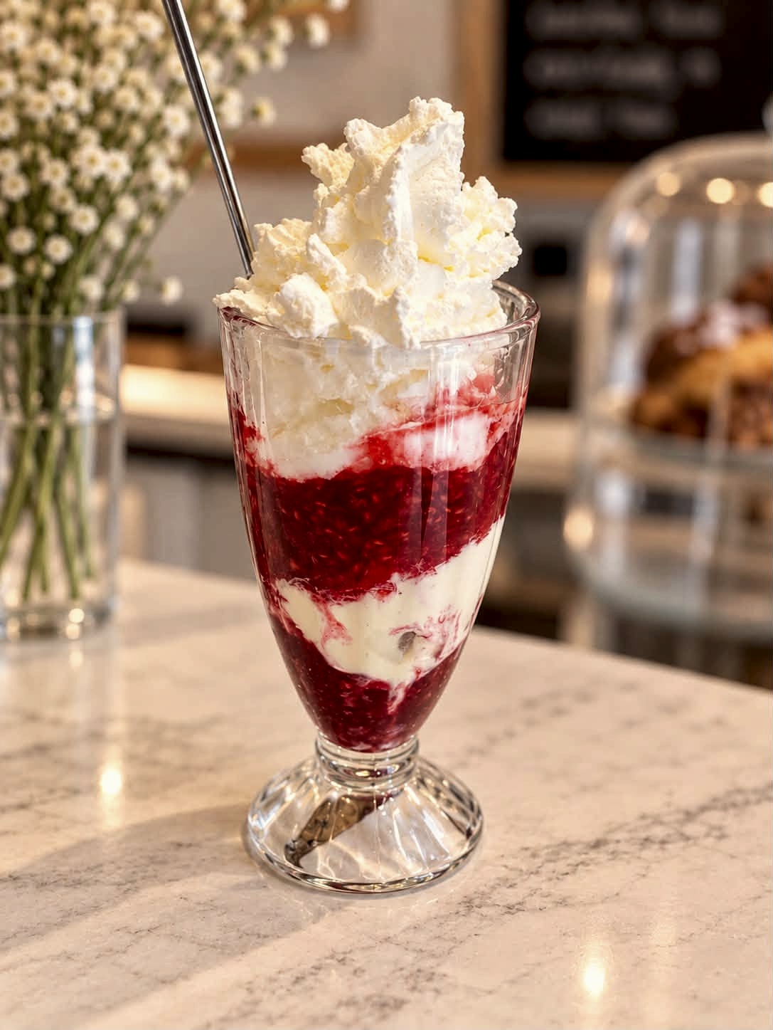Himbeer-Eisbecher mit Schlagsahne