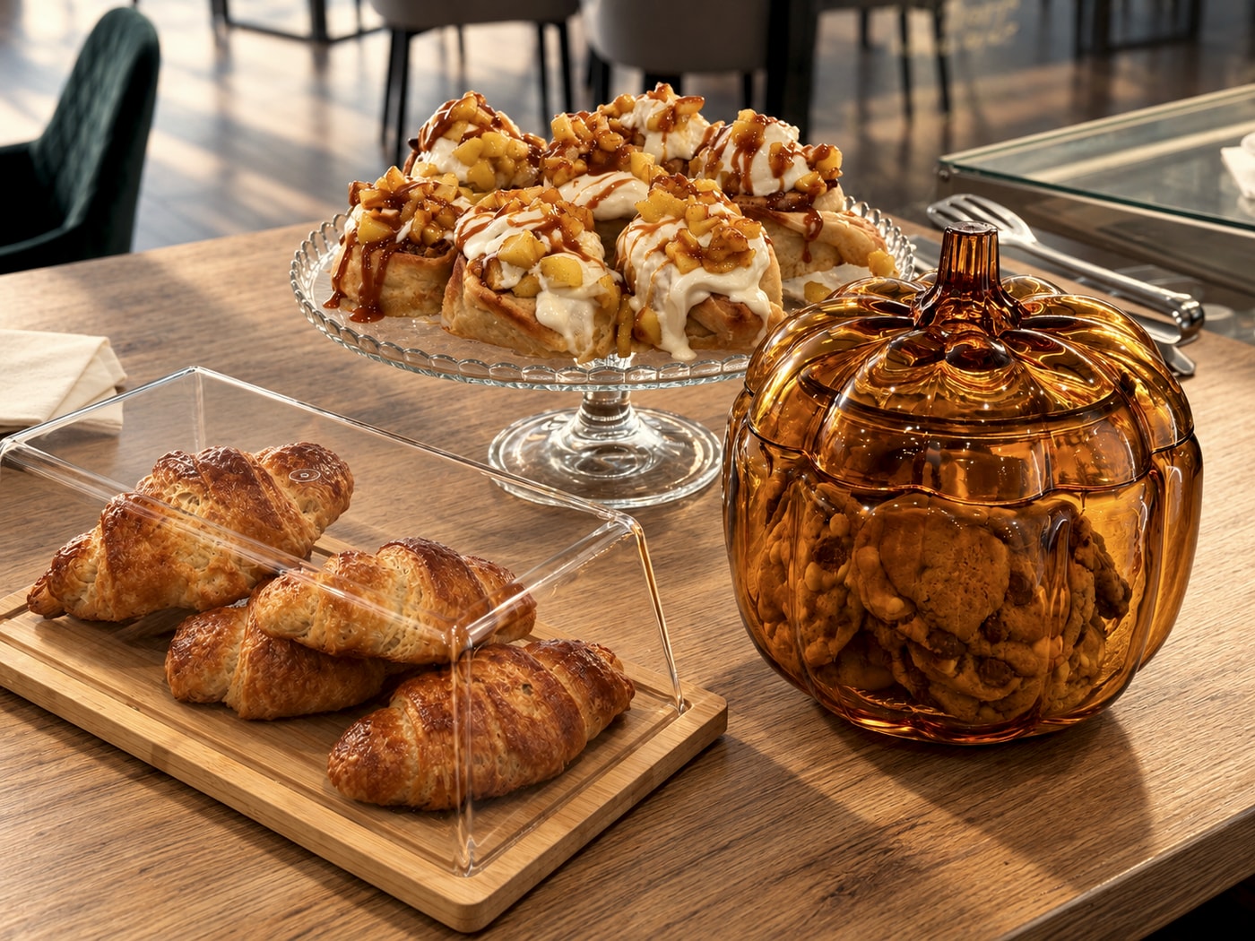 Croissants and sweet pastries in the café
